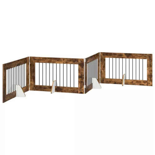  Kutyakerítés állványokkal 4 pcs Füstös Tölgy 100 x 60 cm