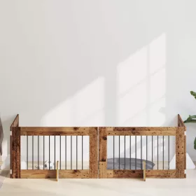    Kutyakerítés állványokkal 4 pcs Antik Fa 100 x 60 cm Szerelt Fa