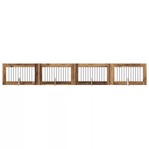  Kutyakerítés állványokkal 4 pcs Antik Fa 100 x 60 cm Szerelt Fa