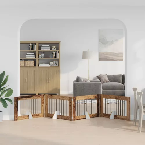  Kutyakerítés állványokkal 4 pcs Antik Fa 100 x 60 cm Szerelt Fa