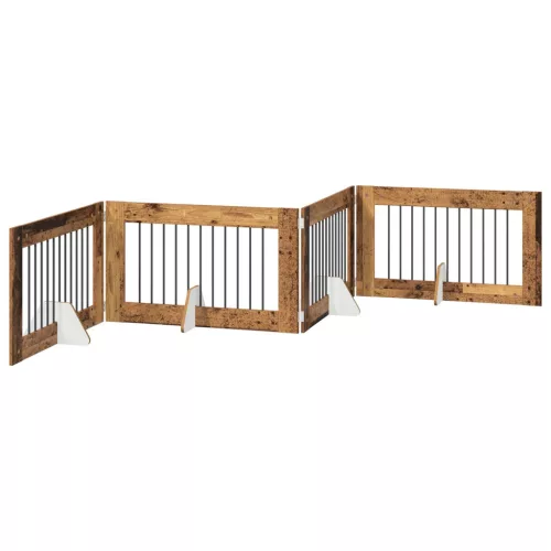  Kutyakerítés állványokkal 4 pcs Antik Fa 100 x 60 cm Szerelt Fa