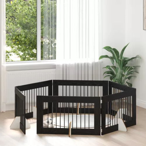  Kutyakerítés állványokkal 6 pcs Fekete Tölgy 100 x 60 cm
