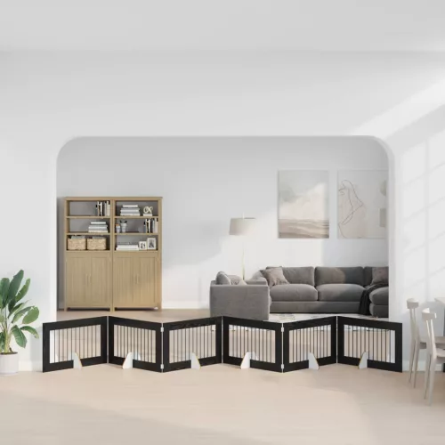  Kutyakerítés állványokkal 6 pcs Fekete Tölgy 100 x 60 cm