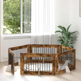    Kutyakerítés állványokkal 6 pcs Füstös Tölgy 100 x 60 cm