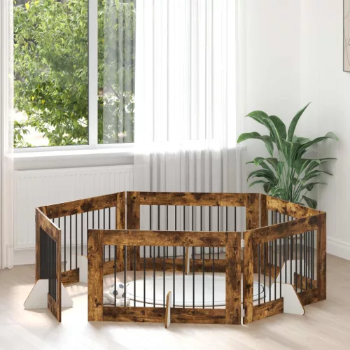  Kutyakerítés állványokkal 6 pcs Füstös Tölgy 100 x 60 cm