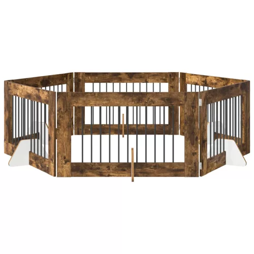  Kutyakerítés állványokkal 6 pcs Füstös Tölgy 100 x 60 cm