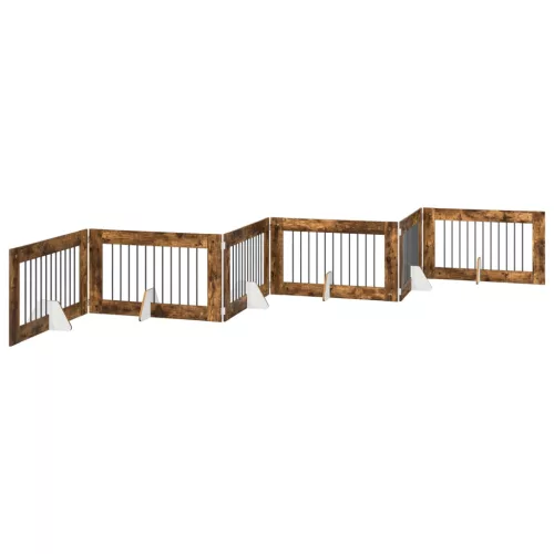  Kutyakerítés állványokkal 6 pcs Füstös Tölgy 100 x 60 cm