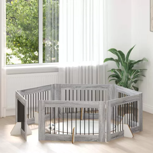  Kutyakerítés állványokkal 6 pcs Szürke Sonoma 100 x 60 cm