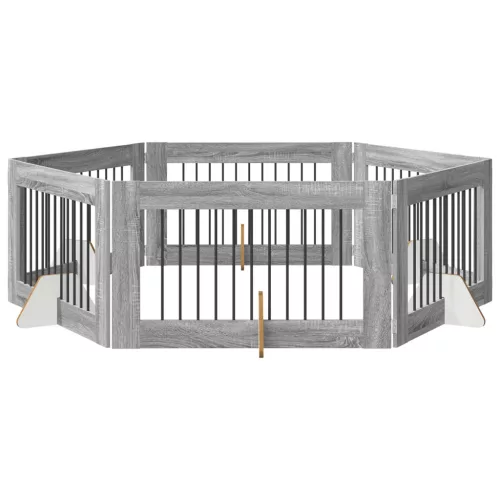  Kutyakerítés állványokkal 6 pcs Szürke Sonoma 100 x 60 cm