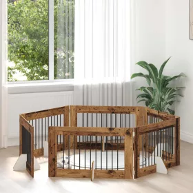   Kutyakerítés állványokkal 6 pcs Antik Fa 100 x 60 cm Szerelt Fa