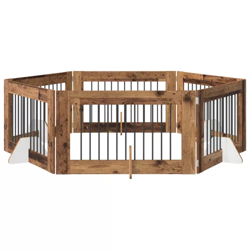  Kutyakerítés állványokkal 6 pcs Antik Fa 100 x 60 cm Szerelt Fa