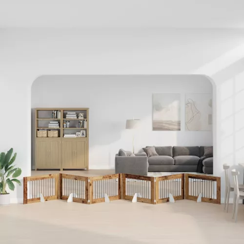  Kutyakerítés állványokkal 6 pcs Antik Fa 100 x 60 cm Szerelt Fa