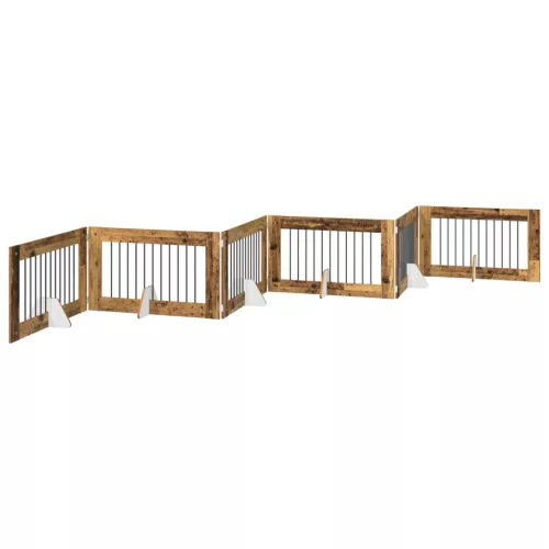  Kutyakerítés állványokkal 6 pcs Antik Fa 100 x 60 cm Szerelt Fa