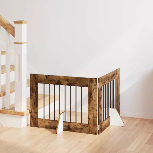  Kutyakerítés állványokkal 2 pcs Füstös Tölgy 80 x 60 cm