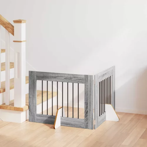 Kutyakerítés állványokkal 2 pcs Szürke Sonoma 80 x 60 cm