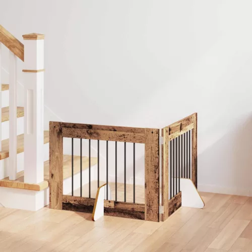 Kutyakerítés állványokkal 2 pcs Antik Fa 80 x 60 cm Szerelt Fa