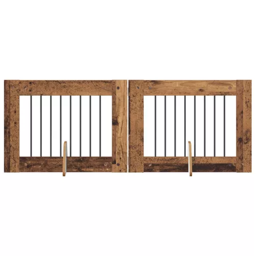  Kutyakerítés állványokkal 2 pcs Antik Fa 80 x 60 cm Szerelt Fa