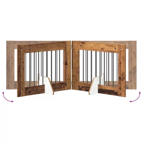  Kutyakerítés állványokkal 2 pcs Antik Fa 80 x 60 cm Szerelt Fa
