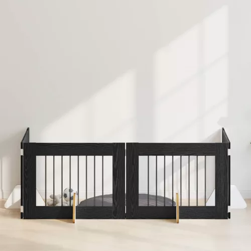  Kutyakerítés állványokkal 4 pcs Fekete Tölgy 80 x 60 cm