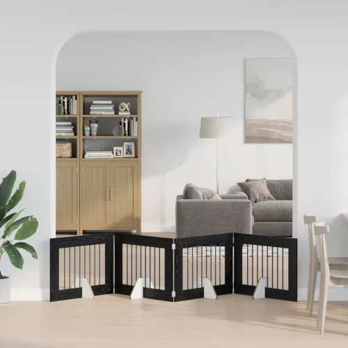  Kutyakerítés állványokkal 4 pcs Fekete Tölgy 80 x 60 cm