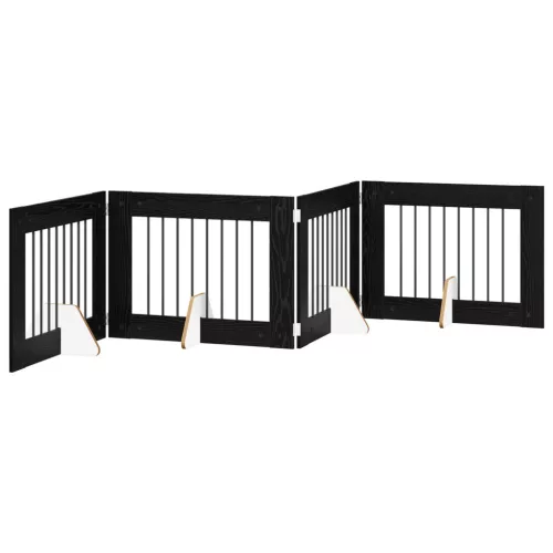 Kutyakerítés állványokkal 4 pcs Fekete Tölgy 80 x 60 cm