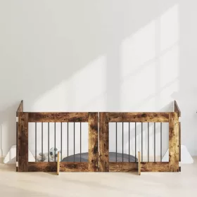    Kutyakerítés állványokkal 4 pcs Füstös Tölgy 80 x 60 cm