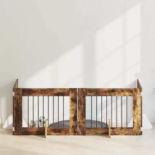 Kutyakerítés állványokkal 4 pcs Füstös Tölgy 80 x 60 cm