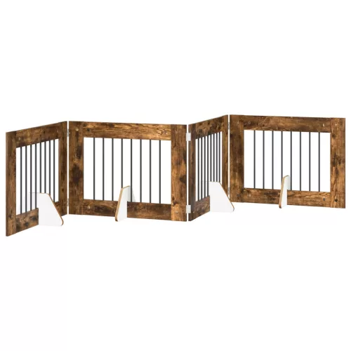  Kutyakerítés állványokkal 4 pcs Füstös Tölgy 80 x 60 cm