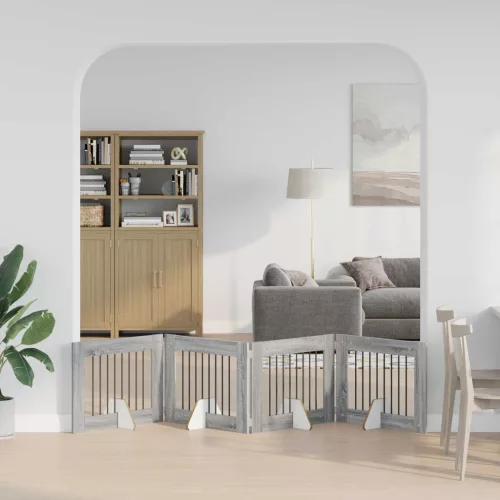  Kutyakerítés állványokkal 4 pcs Szürke Sonoma 80 x 60 cm