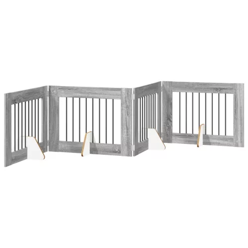 Kutyakerítés állványokkal 4 pcs Szürke Sonoma 80 x 60 cm