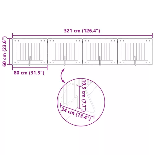  Kutyakerítés állványokkal 4 pcs Szürke Sonoma 80 x 60 cm