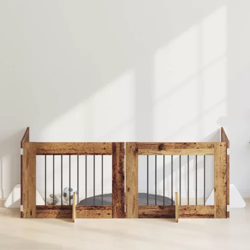  Kutyakerítés állványokkal 4 pcs Antik Fa 80 x 60 cm Szerelt Fa