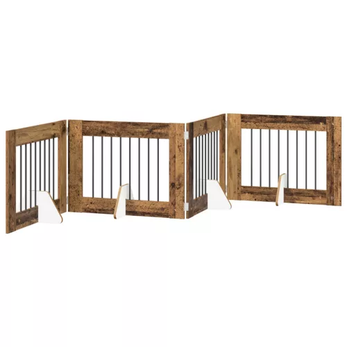  Kutyakerítés állványokkal 4 pcs Antik Fa 80 x 60 cm Szerelt Fa
