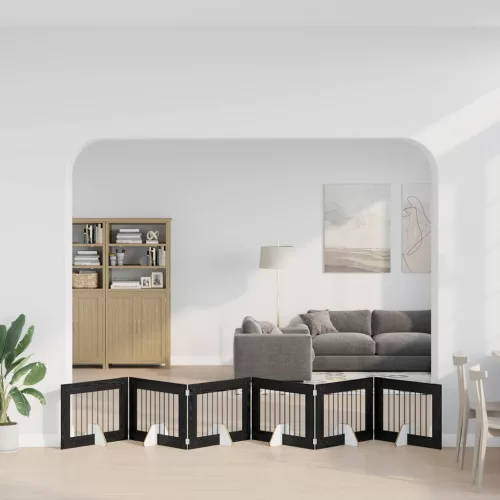  Kutyakerítés állványokkal 6 pcs Fekete Tölgy 80 x 60 cm