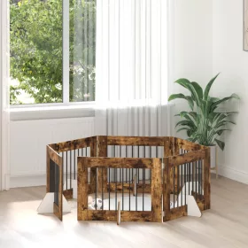    Kutyakerítés állványokkal 6 pcs Füstös Tölgy 80 x 60 cm