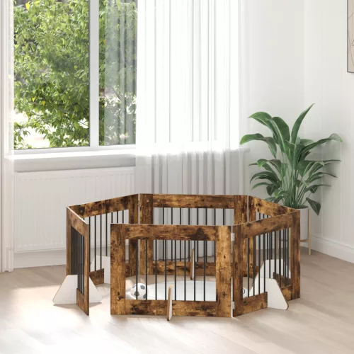  Kutyakerítés állványokkal 6 pcs Füstös Tölgy 80 x 60 cm