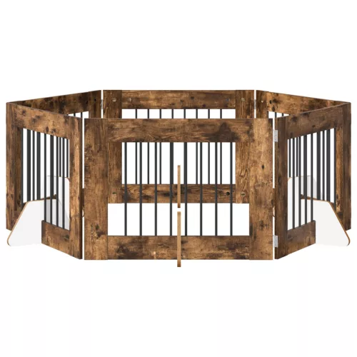  Kutyakerítés állványokkal 6 pcs Füstös Tölgy 80 x 60 cm