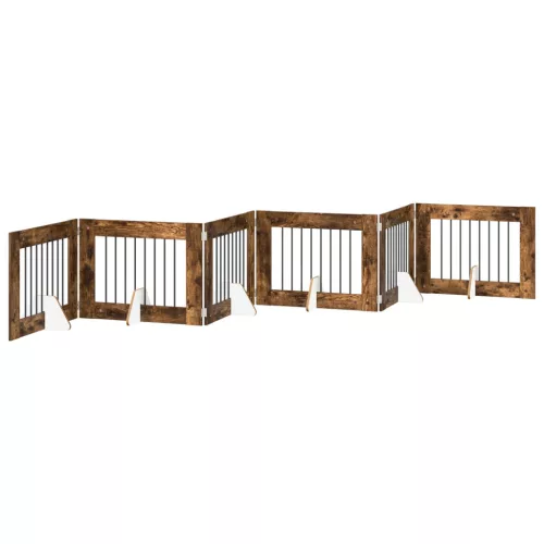  Kutyakerítés állványokkal 6 pcs Füstös Tölgy 80 x 60 cm