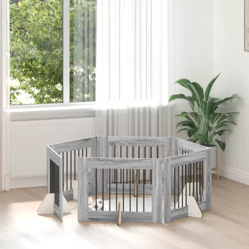  Kutyakerítés állványokkal 6 pcs Szürke Sonoma 80 x 60 cm
