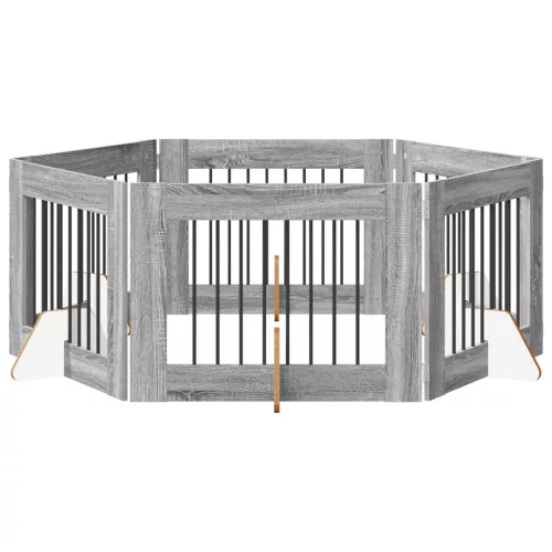  Kutyakerítés állványokkal 6 pcs Szürke Sonoma 80 x 60 cm