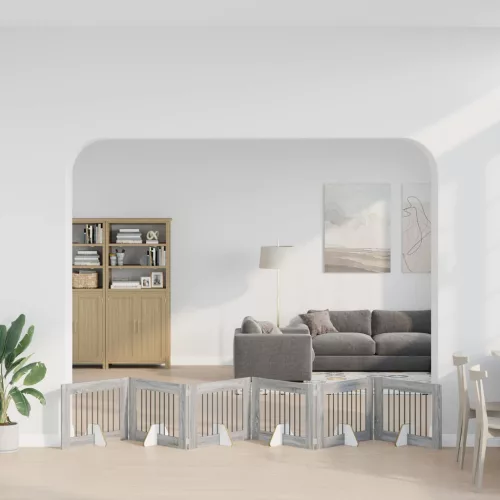  Kutyakerítés állványokkal 6 pcs Szürke Sonoma 80 x 60 cm