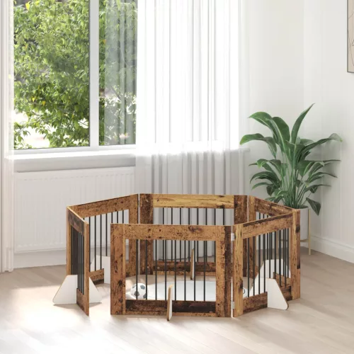  Kutyakerítés állványokkal 6 pcs Antik Fa 80 x 60 cm Szerelt Fa