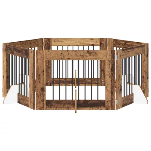  Kutyakerítés állványokkal 6 pcs Antik Fa 80 x 60 cm Szerelt Fa