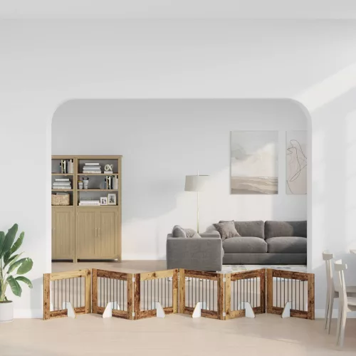  Kutyakerítés állványokkal 6 pcs Antik Fa 80 x 60 cm Szerelt Fa
