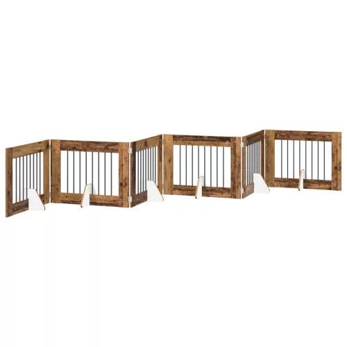  Kutyakerítés állványokkal 6 pcs Antik Fa 80 x 60 cm Szerelt Fa