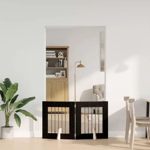  Kutyakerítés állványokkal 2 pcs Fekete Tölgy 60 x 60 cm