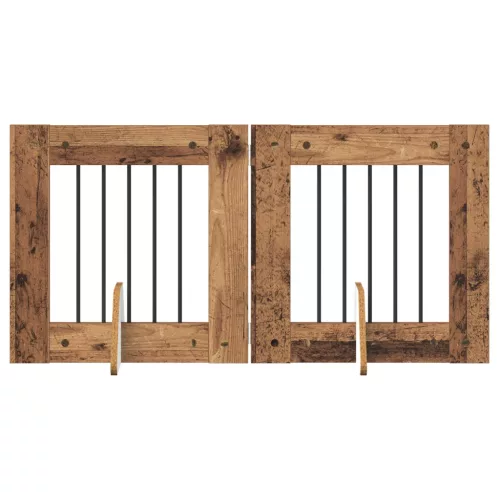  Kutyakerítés állványokkal 2 pcs Antik Fa 60 x 60 cm Szerelt Fa