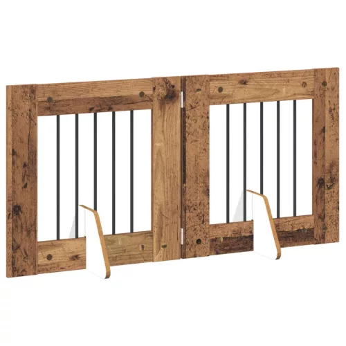  Kutyakerítés állványokkal 2 pcs Antik Fa 60 x 60 cm Szerelt Fa