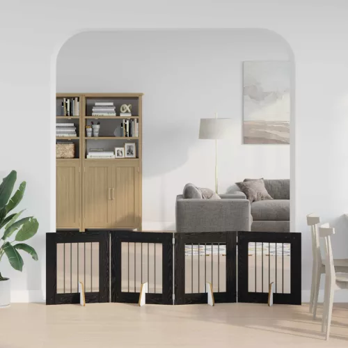  Kutyakerítés állványokkal 4 pcs Fekete Tölgy 60 x 60 cm