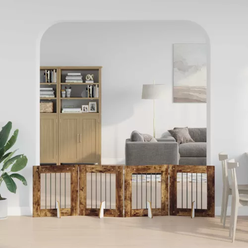  Kutyakerítés állványokkal 4 pcs Füstös Tölgy 60 x 60 cm